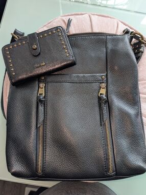 The Sak Women's Black Leather Crossbody Bag with Matching Wallet